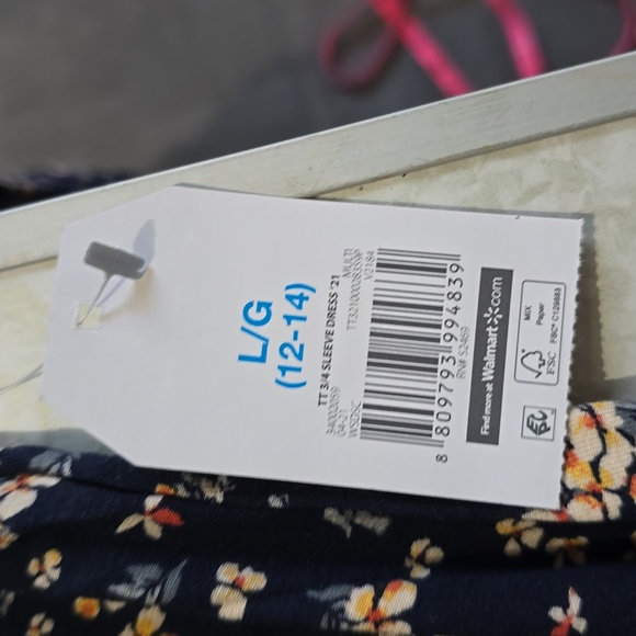 Time and Tru Navy Blue floral dress NWT LARGE 12/‎ 14 - Picture 8 of 11